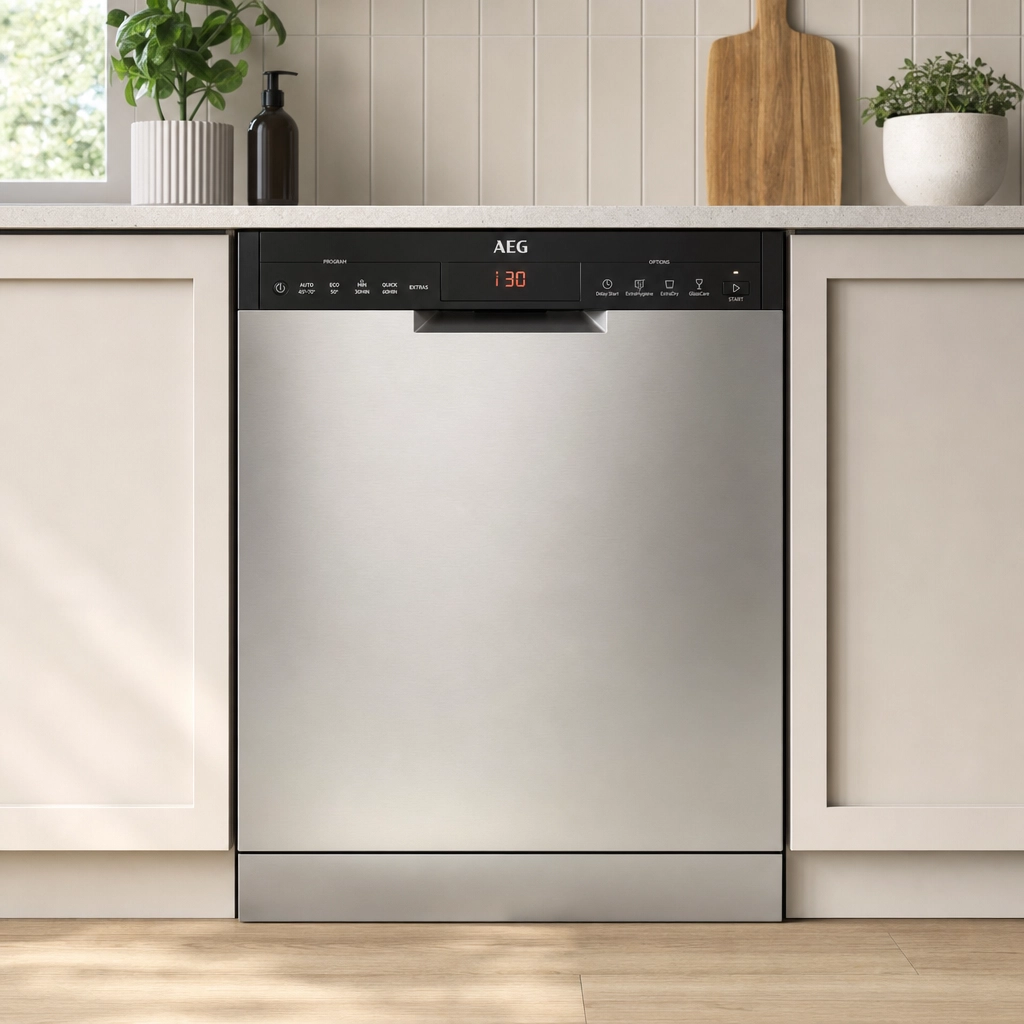 Lave-vaisselle AEG affichant un code erreur famille i sur le bandeau de commande
