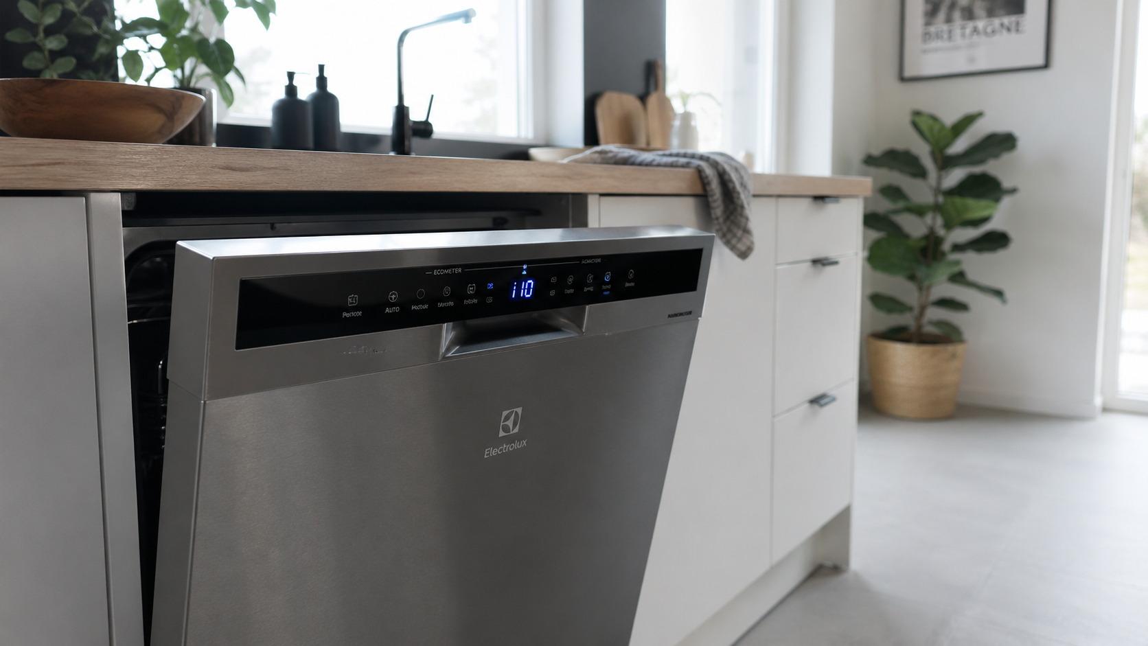 Lave-vaisselle Electrolux affichant un code i10 sur le bandeau de commande